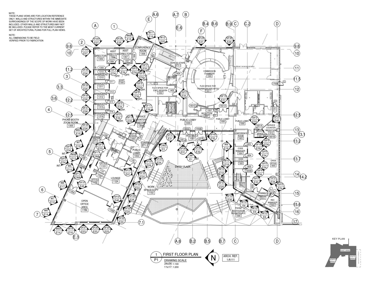 Sample drawing showing coordination, dimensions, and revision handling