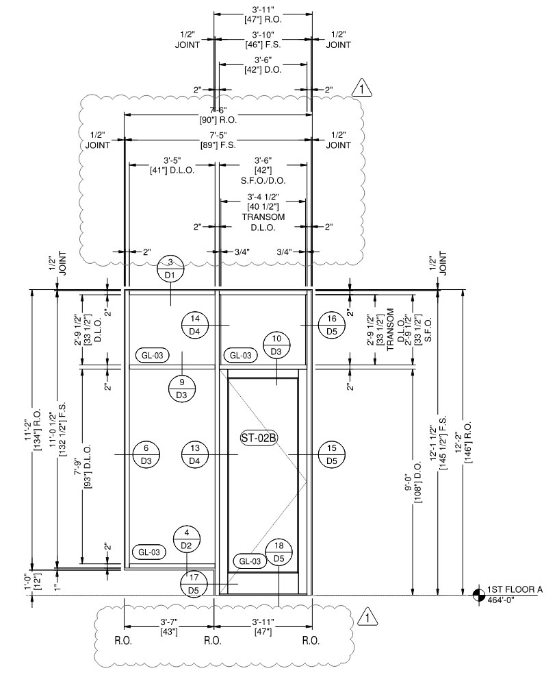 Enlarged sill, head, and jamb detail with notes and sealant callouts