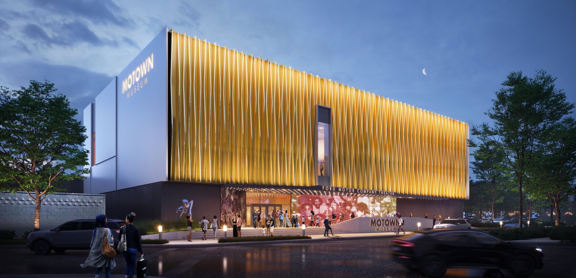 Motown Museum expansion at night rendering Motown Museum expansion at night, Oldcastle Reliance curtain wall ground floor